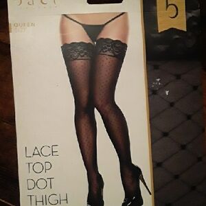NWT Baci Queen Size Sexy Black  Lace Top Dot Thigh Highs Afterdark By Baci